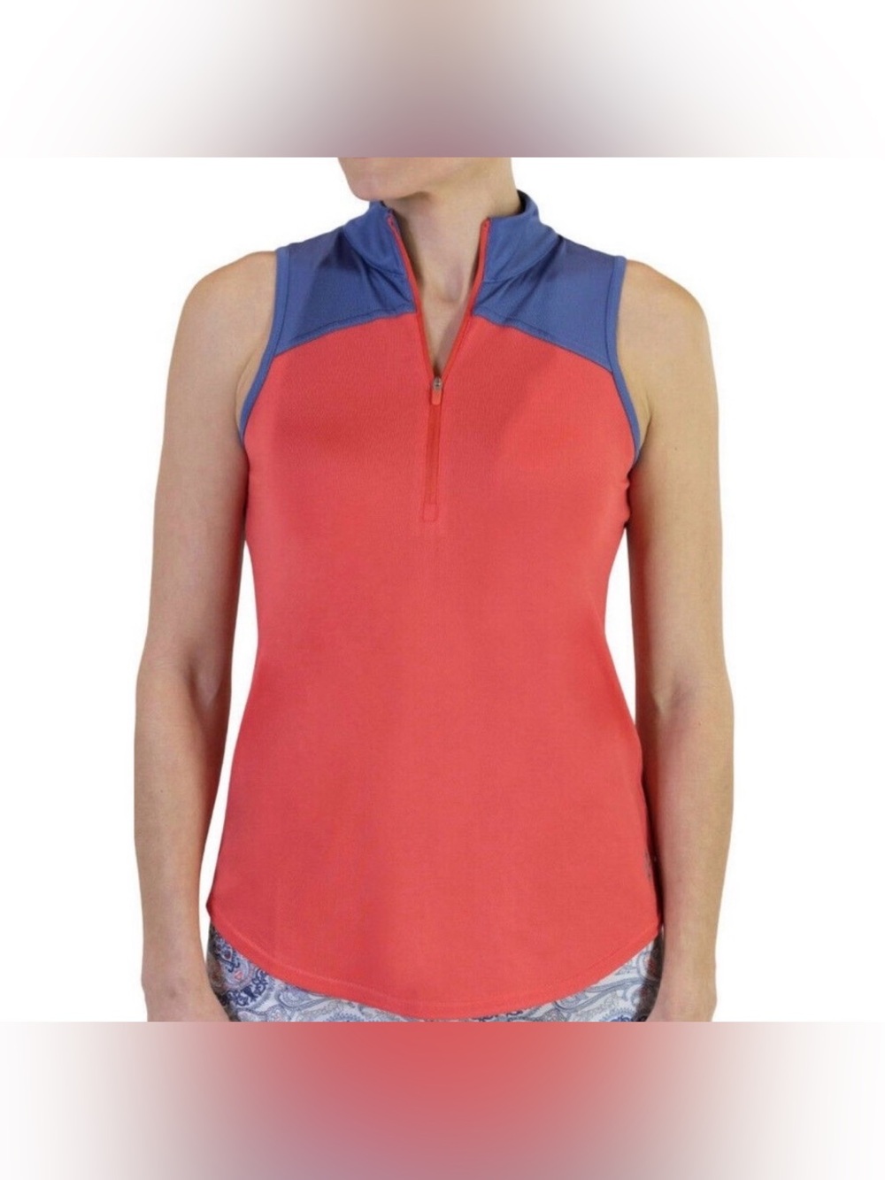 Jofit Coral and Blue Zip Polo Tank